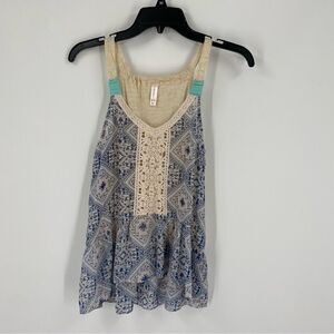 Xhilaration Women’s V Neck Sleeveless Lace Front Peplum Hemline Blouse size XS